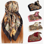 set de 5 pañuelos de seda satinada estampado vintage (90x90 cm)