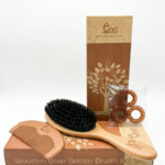 set antifrizz cepillo de madera cerdas de jabali natural mas peine