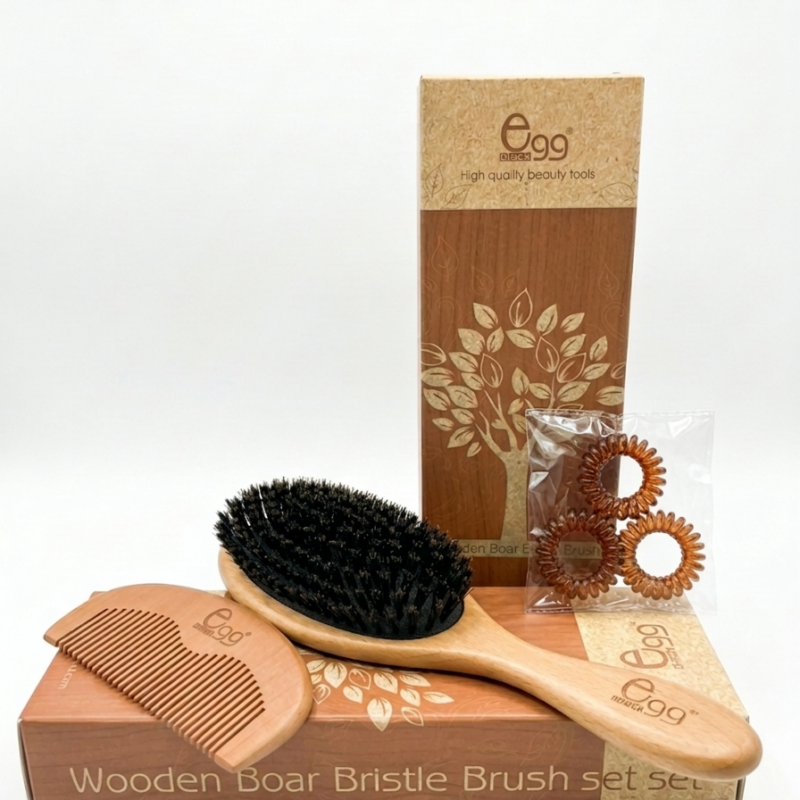 set antifrizz cepillo de madera cerdas de jabali natural mas peine