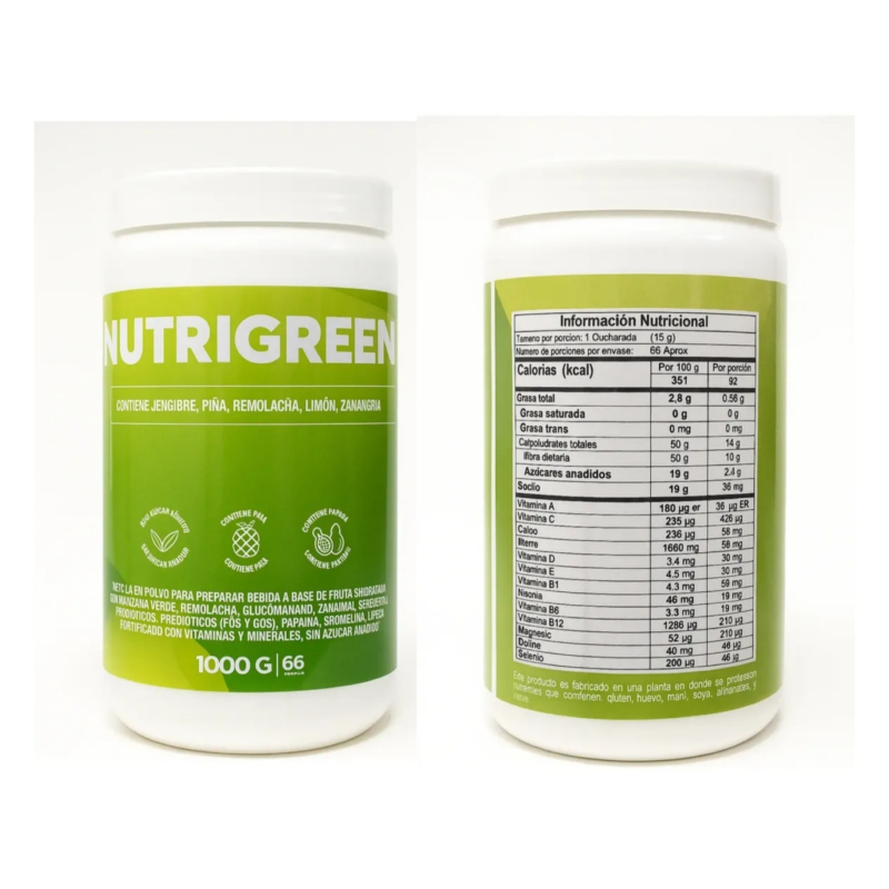 Nutrigreen Jugo Verde Antioxidate En Polvo 1000 Mg 66 Dosis Frutas