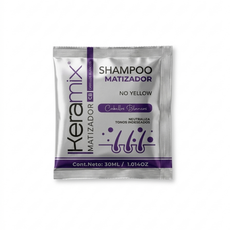 sachet shampoo matizador keramix cabellos blancos 30ml no yellow