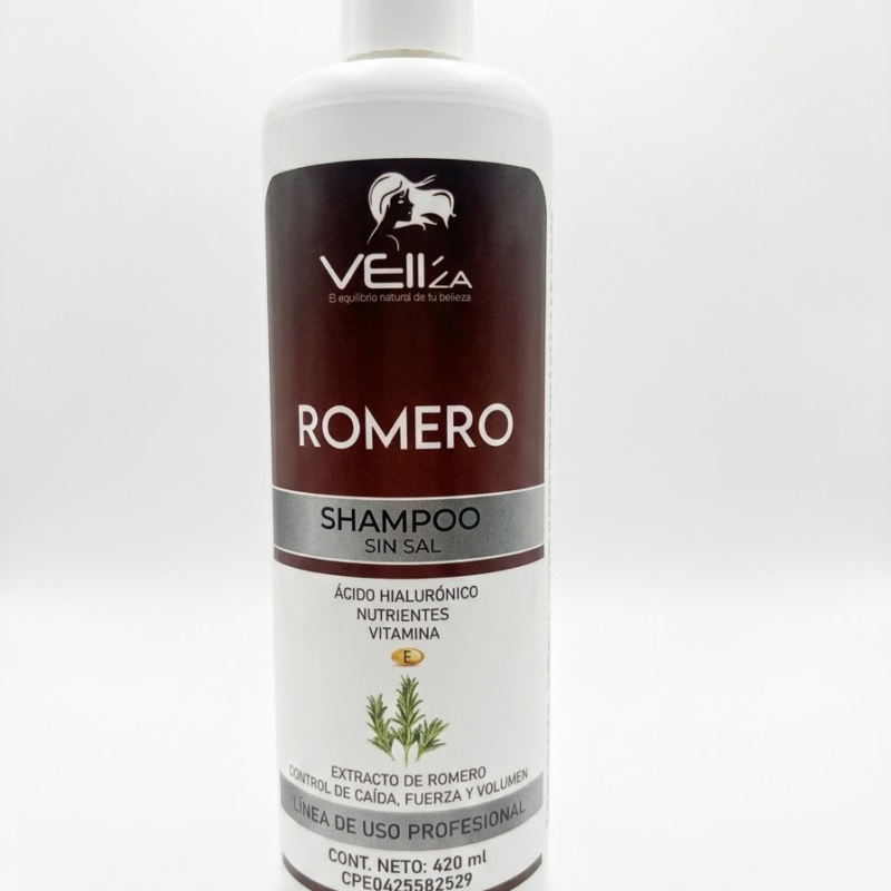 Shampoo de Romero con Ácido Hialurónico Vitamina E Control Caida Sin Sal Veiiza 420 ml